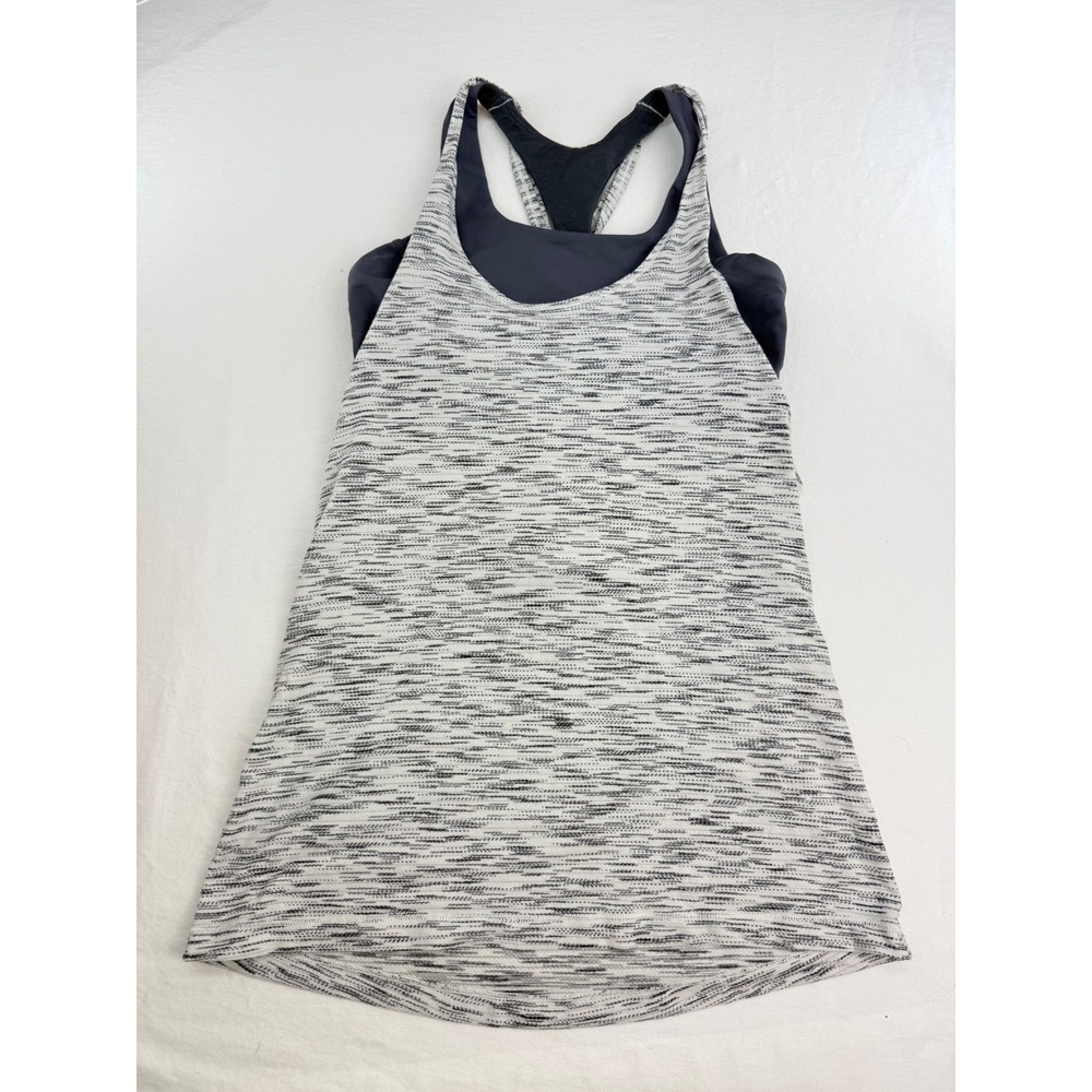 Lululemon 2-in-1 Tank Top Built-In Bra Grey Space Dye Braided‎ Racerback Size 4